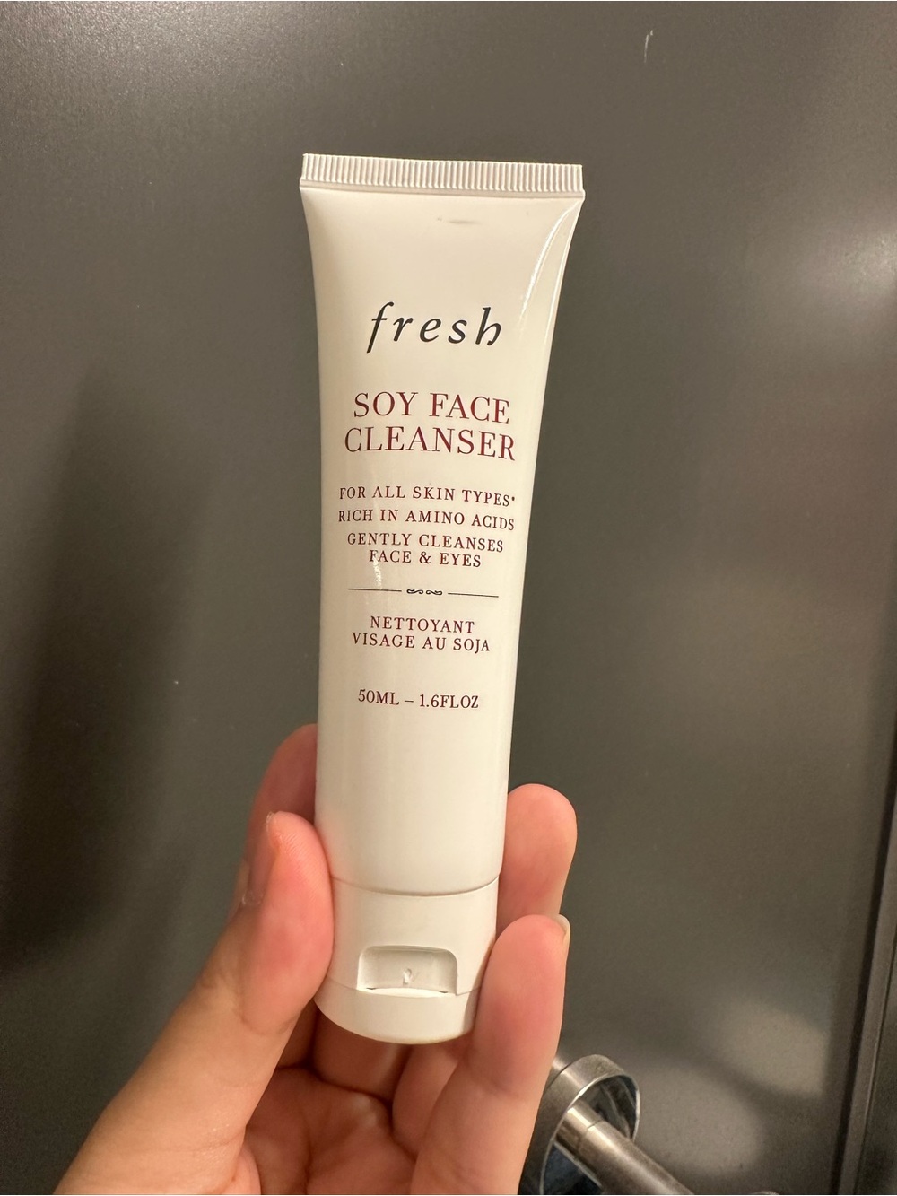 fresh Soy Face Cleanser — White Tube with Burgundy Text